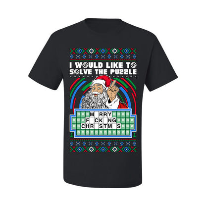 Santa Game Show I'd Like To Solve the Puzzle Wheel Ugly Christmas Sweater, Christmas Gifts, Funny Xmas Gift Idea, Men's T-Shirt
