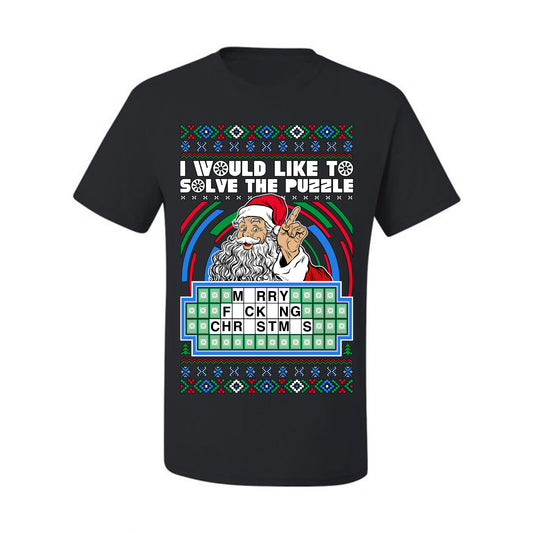 Santa Game Show I'd Like To Solve the Puzzle Wheel Ugly Christmas Sweater, Christmas Gifts, Funny Xmas Gift Idea, Men's T-Shirt