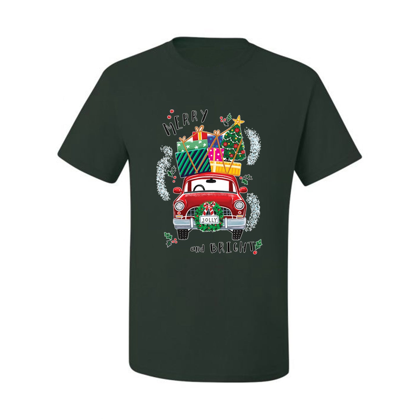 Men's Christmas  Shirt, Merry and Bright Red Car Ugly Christmas Tshirt Men's Graphic T-Shirt Ugly Christmas  Men's T-Shirt