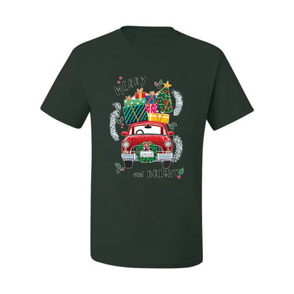 Men's Christmas  Shirt, Merry and Bright Red Car Ugly Christmas Tshirt Men's Graphic T-Shirt Ugly Christmas  Men's T-Shirt