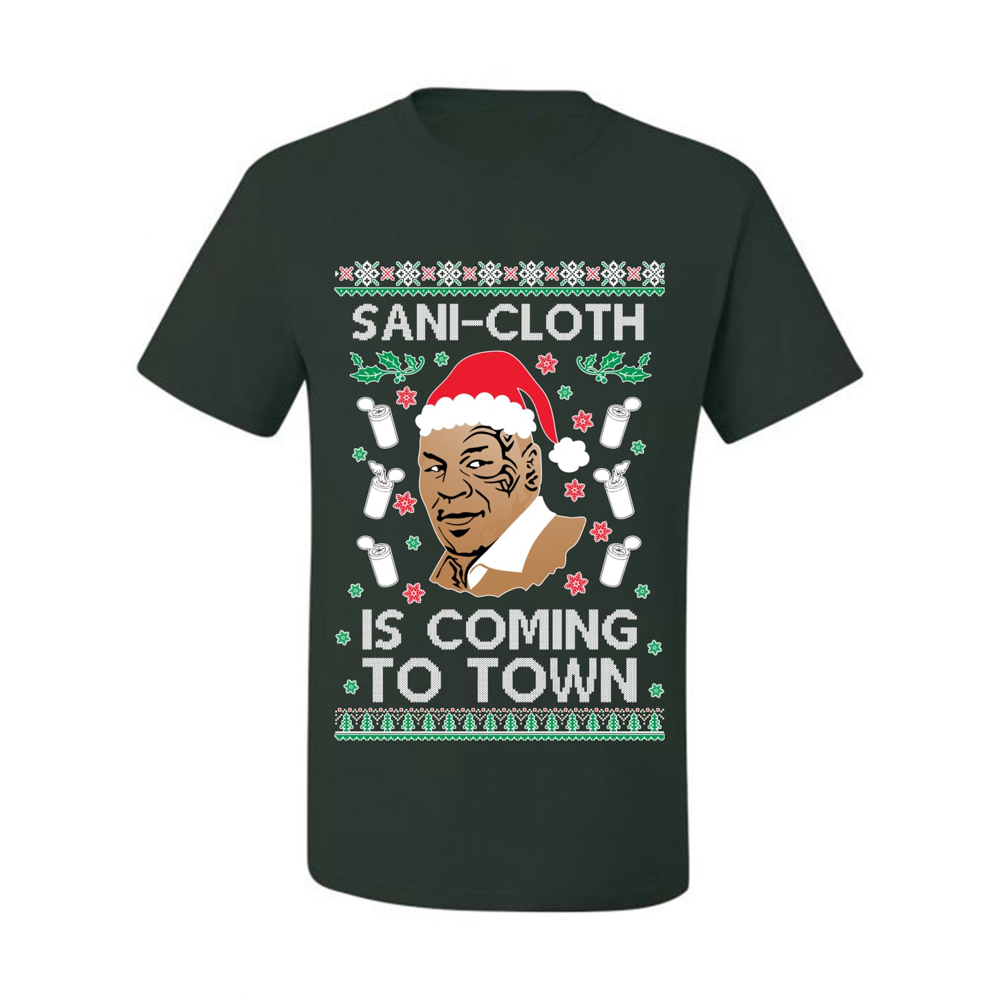 Ugly Xmas Tshirt  Graphic , Mike Tyson, Sani Cloth is Coming to Town, Wild Bobby Ugly Christmas Tshirt Men's Graphic T-Shirt Ugly Christmas  Men's T-Shirt