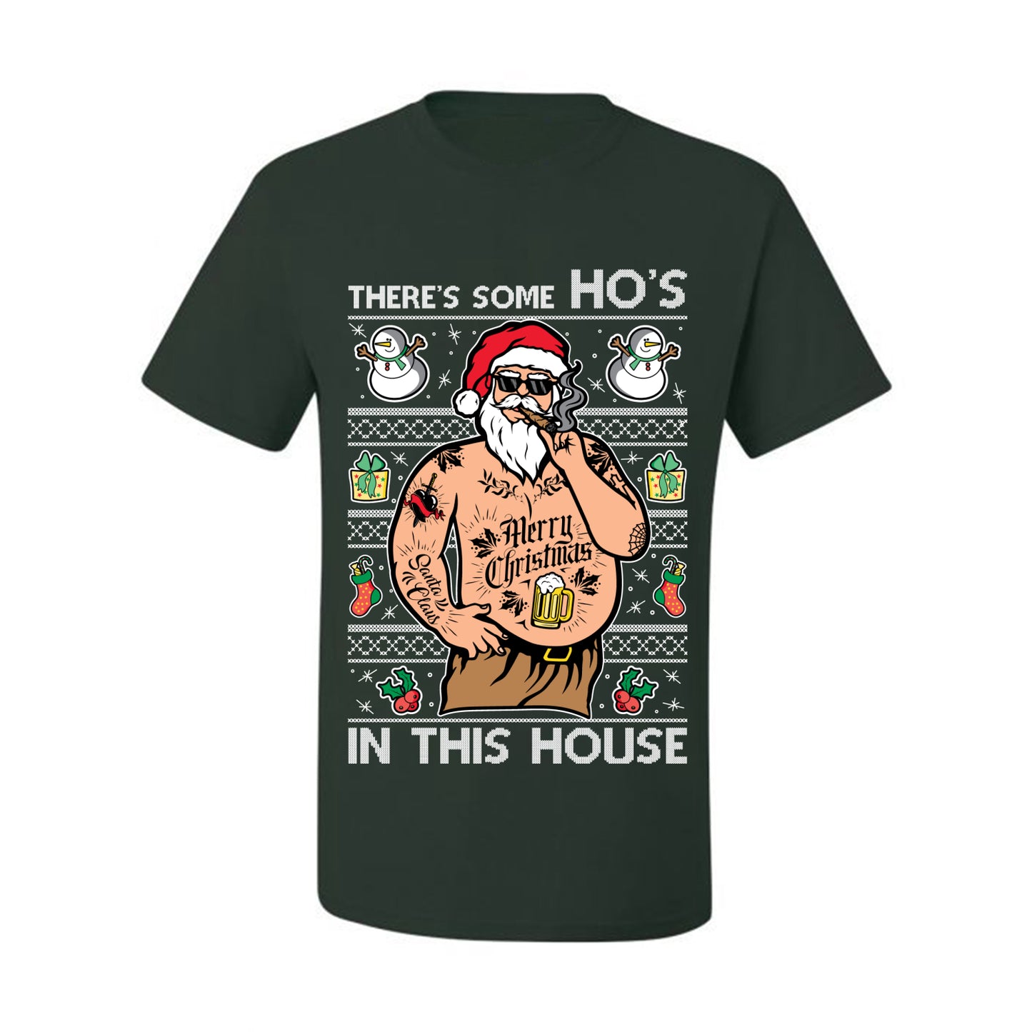 "There's Some Ho's In This House"  Graphic  Ugly Holiday Xmas Tshirt , Wild Bobby Ugly Christmas Tshirt Men's Graphic T-Shirt Ugly Christmas  Men's T-Shirt