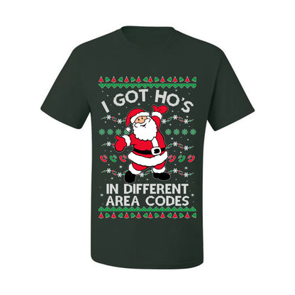 Funny Ugly  Graphic Christmas  T-shirt  "I Got Ho's in Different Area Codes" Ugly Christmas T-shirt  Ugly Christmas  Men's T-Shirt