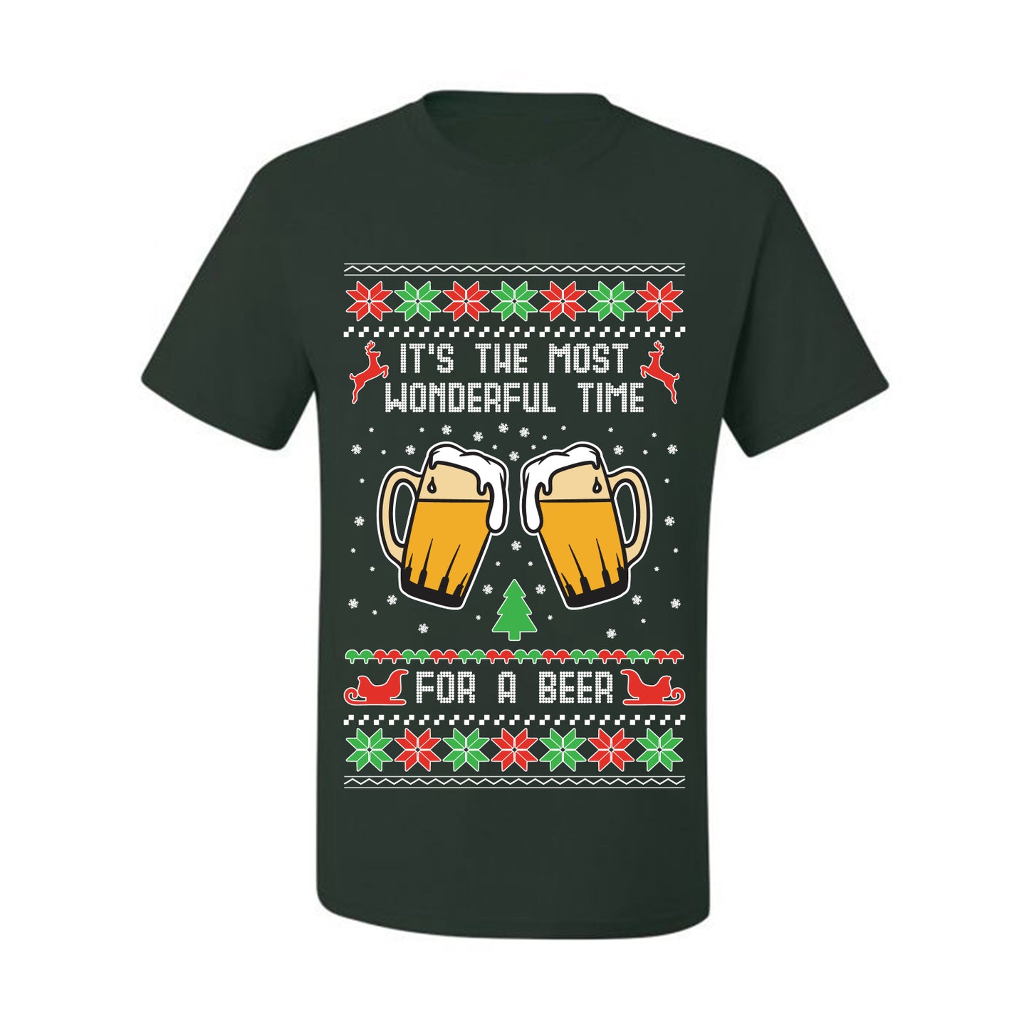 Men's Ugly Christmas Tshirt  Shirt, "It's The Most Wonderful Time for a Beer" Ugly Christmas Tshirt Men's Graphic T-Shirt Ugly Christmas  Men's T-Shirt