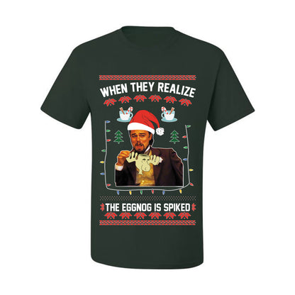 Ugly Christmas  Tshirt , Leo Laughing Dank Meme, When they Realize the Eggnog is Spiked  Ugly Christmas Tshirt Men's Graphic T-Shirt Ugly Christmas  Men's T-Shirt