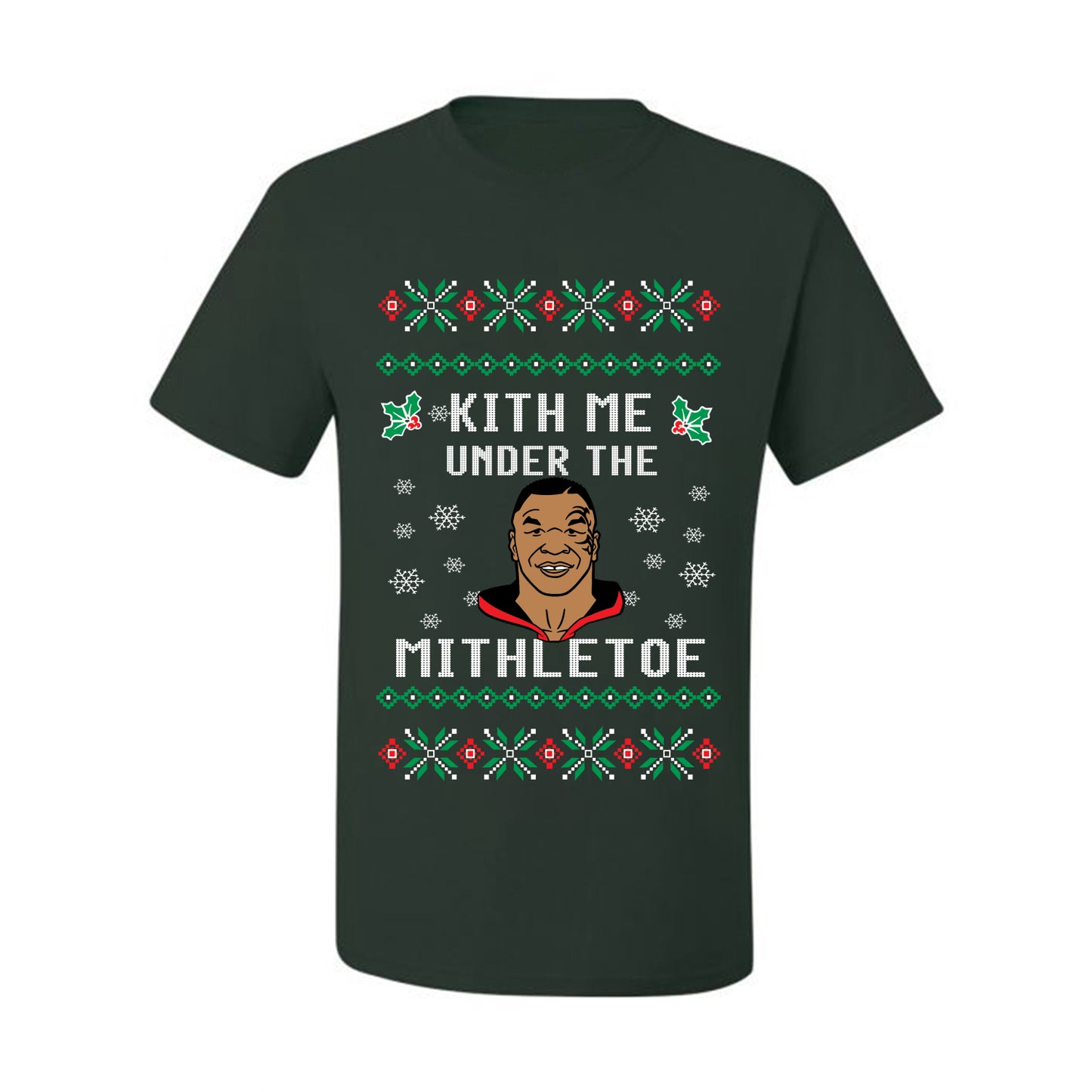 Tyson Lisp Funny Ugly Christmas "Kith Me Under The Mithletoe" Ugly Christmas T-shirt  Ugly Christmas  Men's T-Shirt