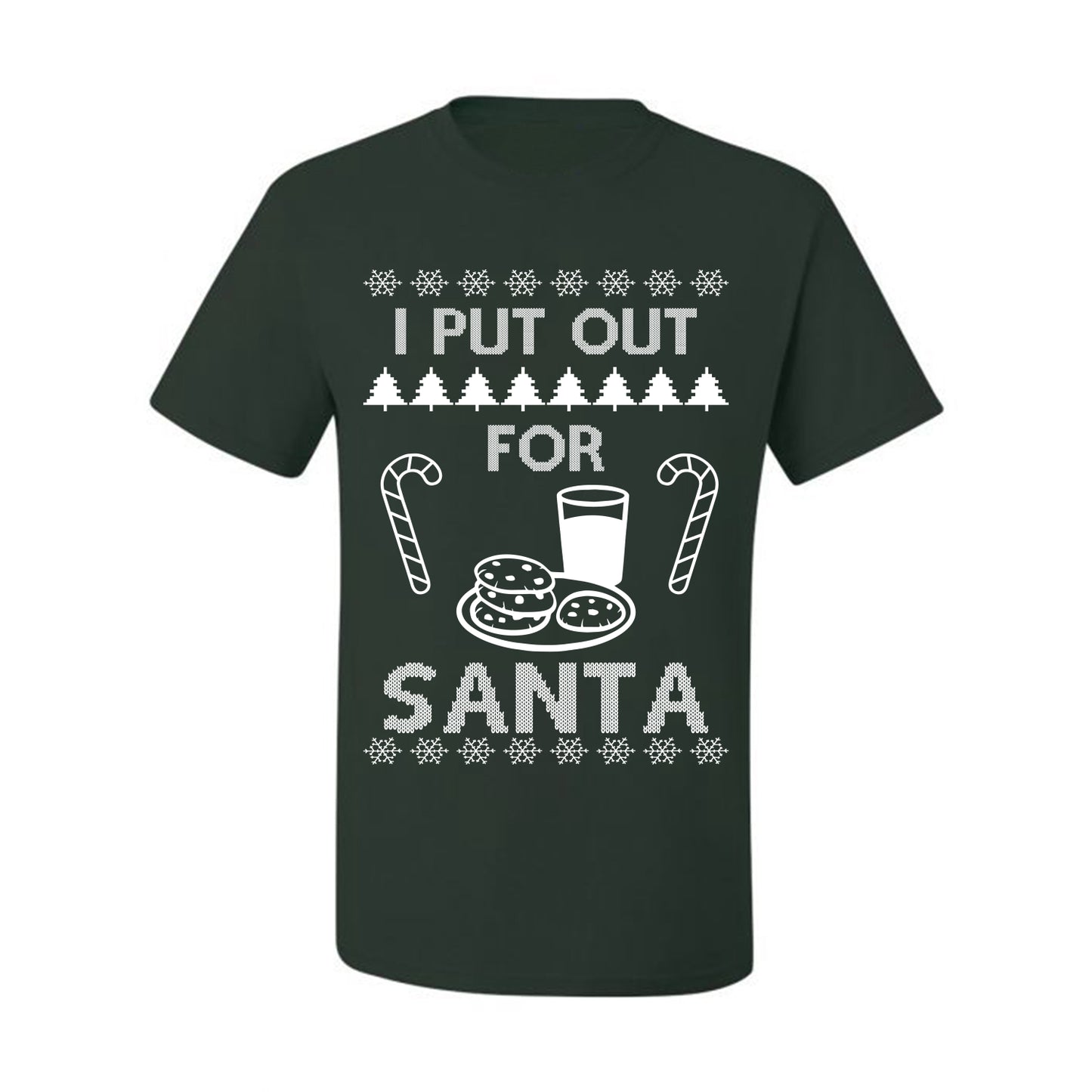 Funny Adult Men's Ugly Holiday Xmas Tshirt, "I Put Out for Santa", Milk Cookies Candy Ugly Christmas Tshirt Men's Graphic T-Shirt Ugly Christmas  Men's T-Shirt