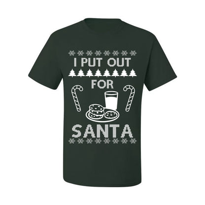 Funny Adult Men's Ugly Holiday Xmas Tshirt, "I Put Out for Santa", Milk Cookies Candy Ugly Christmas Tshirt Men's Graphic T-Shirt Ugly Christmas  Men's T-Shirt