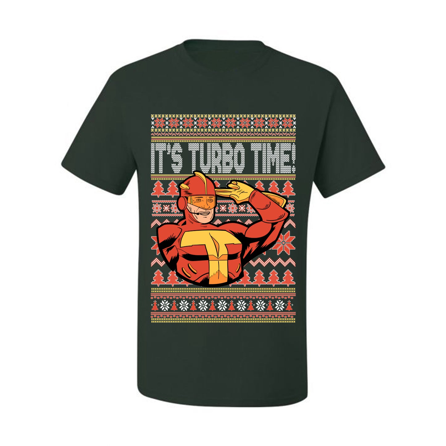 Ugly Xmas Graphic  T-shirt  Turboman It's Turbo Time! Ugly Christmas T-shirt  Ugly Christmas  Men's T-Shirt