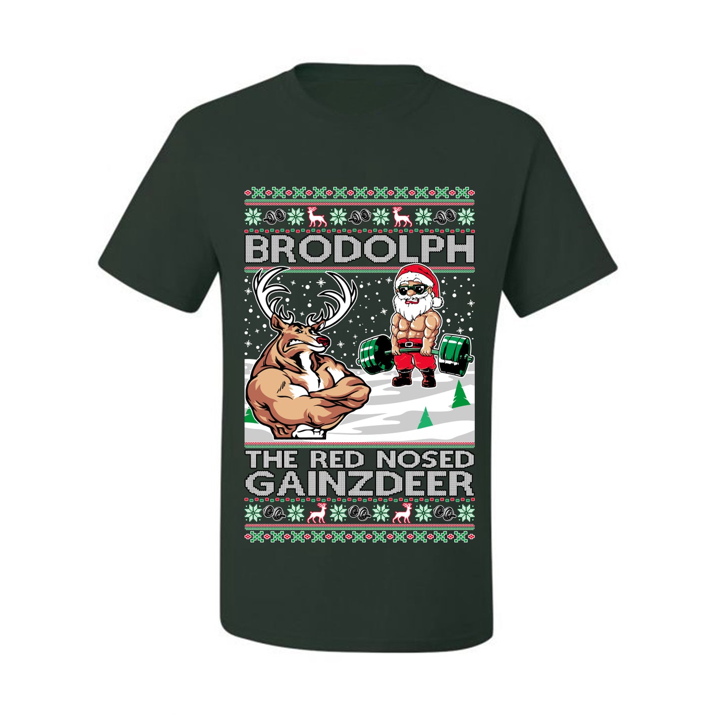 Ugly Graphic Xmas  T-shirt  Brodolph Santa Working Out Gym the Red Nosed Gainzdeer Wild Bobby Ugly Christmas T-shirt  Ugly Christmas  Men's T-Shirt