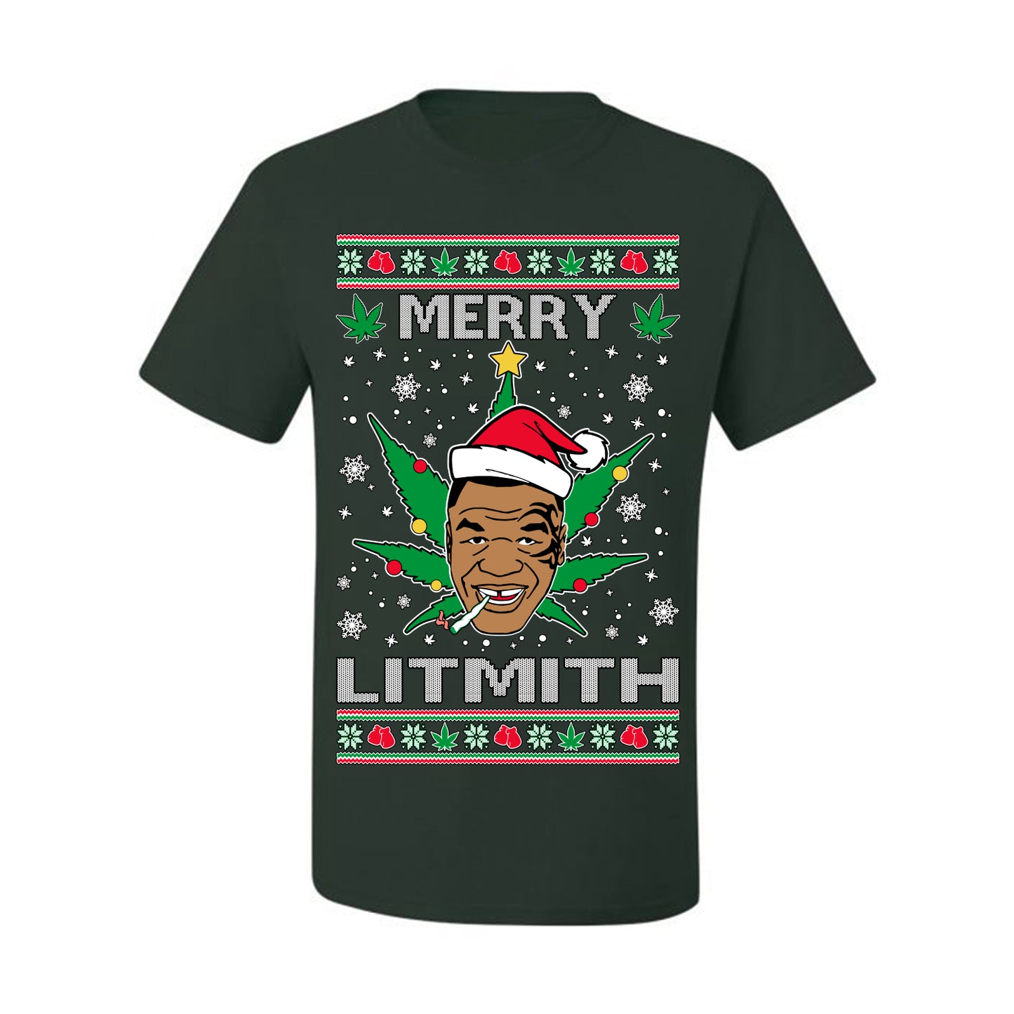 Ugly Xmas  T-shirt , Merry Lithmith Tyson, Joint Weed Pot Leaf Stoner Ugly Christmas T-shirt  Ugly Christmas  Men's T-Shirt