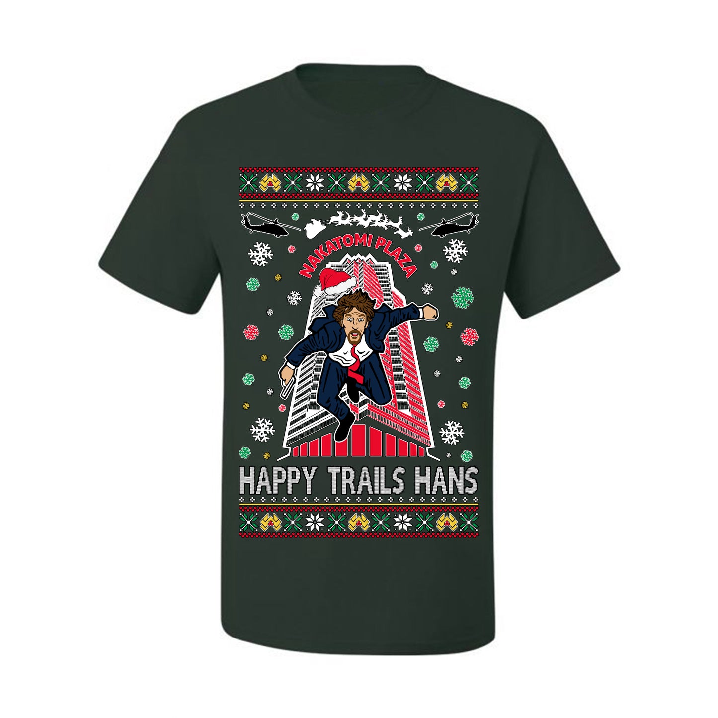 Ugly Holiday Nakatomi Plaza Happy Trails Hans Ugly Christmas T-shirt  Ugly Christmas  Men's T-Shirt