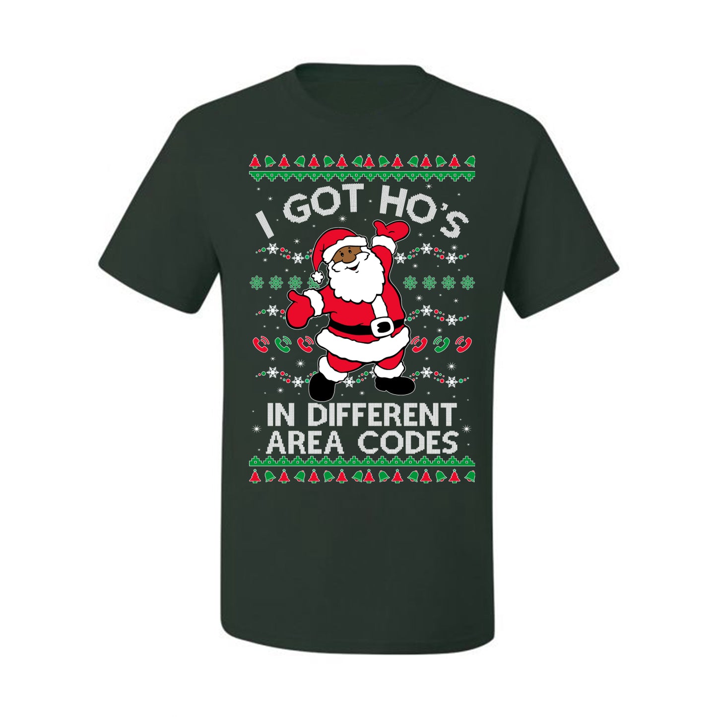I Got Ho's in Different Area Codes, Black Santa Claus, , Premium Ugly Christmas Graphic  T-shirt  Ugly Christmas T-shirt  Ugly Christmas  Men's T-Shirt
