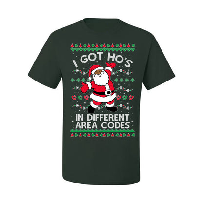 I Got Ho's in Different Area Codes, Black Santa Claus, , Premium Ugly Christmas Graphic  T-shirt  Ugly Christmas T-shirt  Ugly Christmas  Men's T-Shirt
