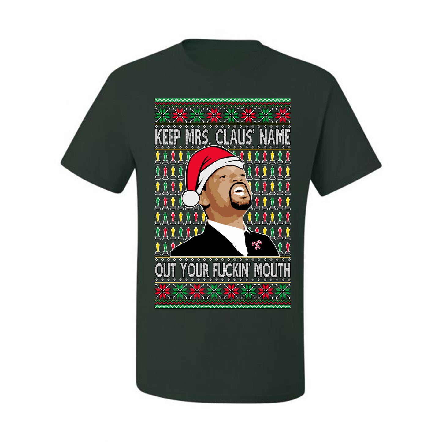 Will Smith Slapping Chris Rock Meme "Get Mrs Claus' Name Out of Your Mouth" , Graphic  Ugly Xmas Tshirt  Ugly Christmas Tshirt Men's Graphic T-Shirt Ugly Christmas  Men's T-Shirt