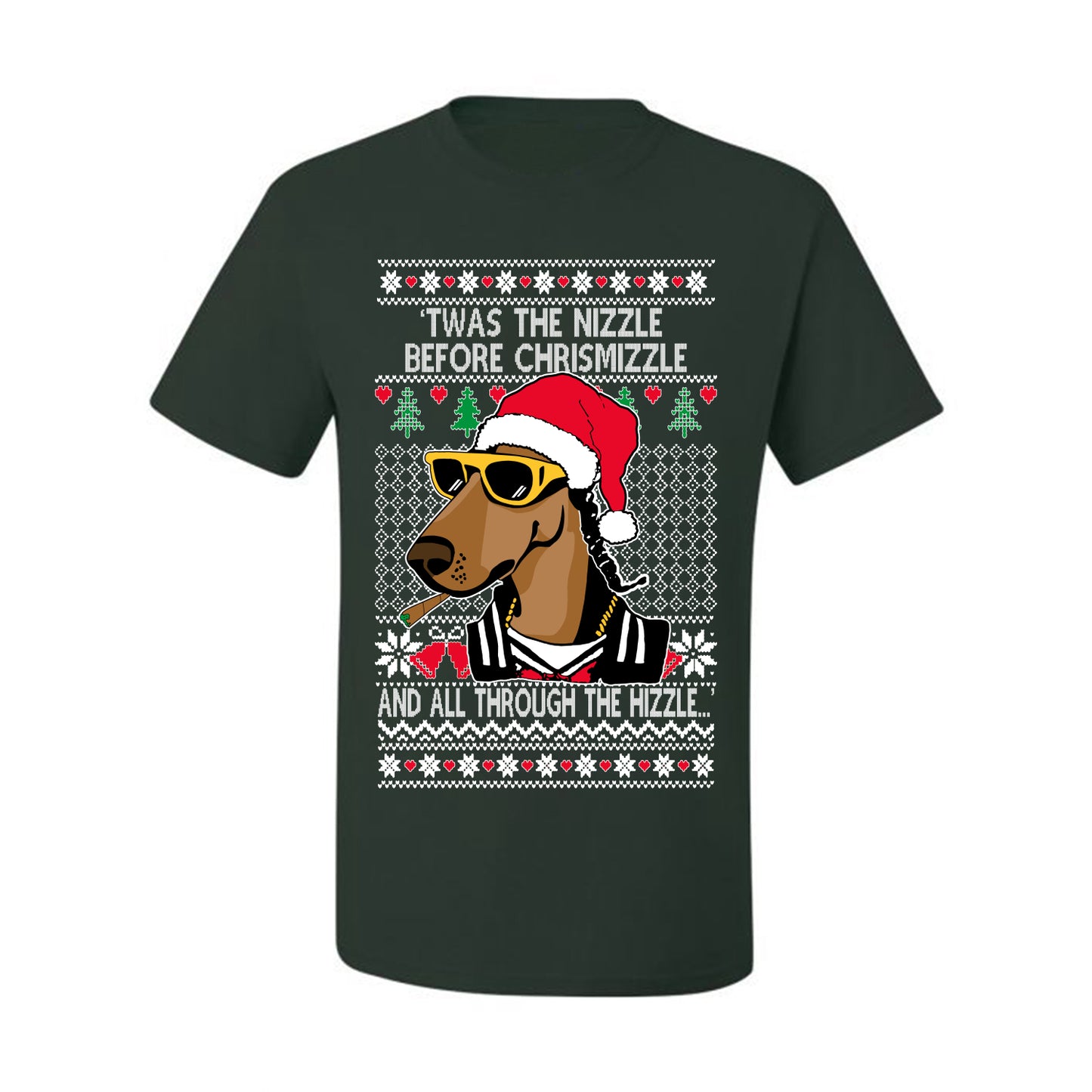 Twas The Nizzle Before Chrismizzle Gangster Dogg Rapper, Christmas Gifts, Funny Xmas Gift Idea, Ugly Christmas Sweater Men's T-Shirt