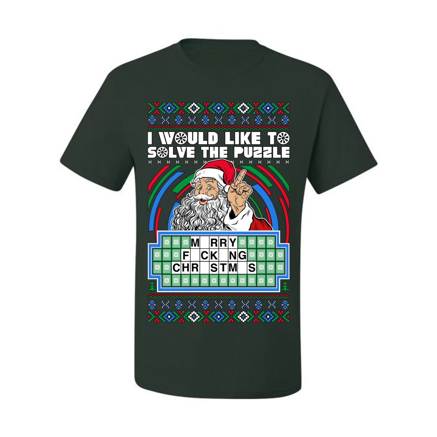 Santa Game Show I'd Like To Solve the Puzzle Wheel Ugly Christmas Sweater, Christmas Gifts, Funny Xmas Gift Idea, Men's T-Shirt