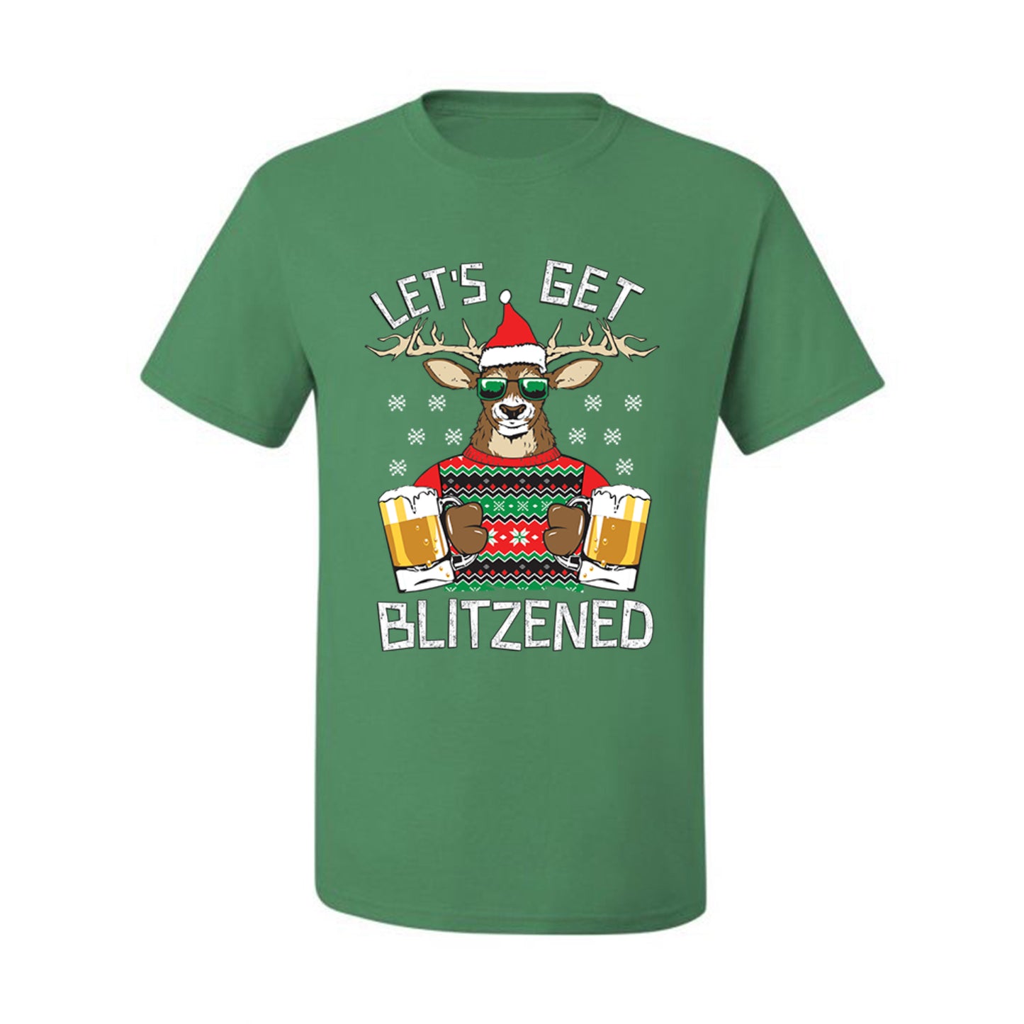 Ugly Xmas Graphic  T-shirt  Lets Get Blitzened Deer With Beer Ugly Christmas T-shirt  Ugly Christmas  Men's T-Shirt