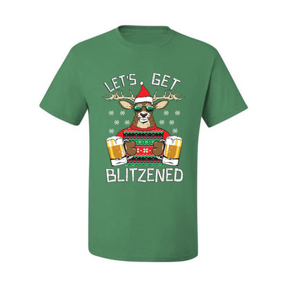 Ugly Xmas Graphic  T-shirt  Lets Get Blitzened Deer With Beer Ugly Christmas T-shirt  Ugly Christmas  Men's T-Shirt