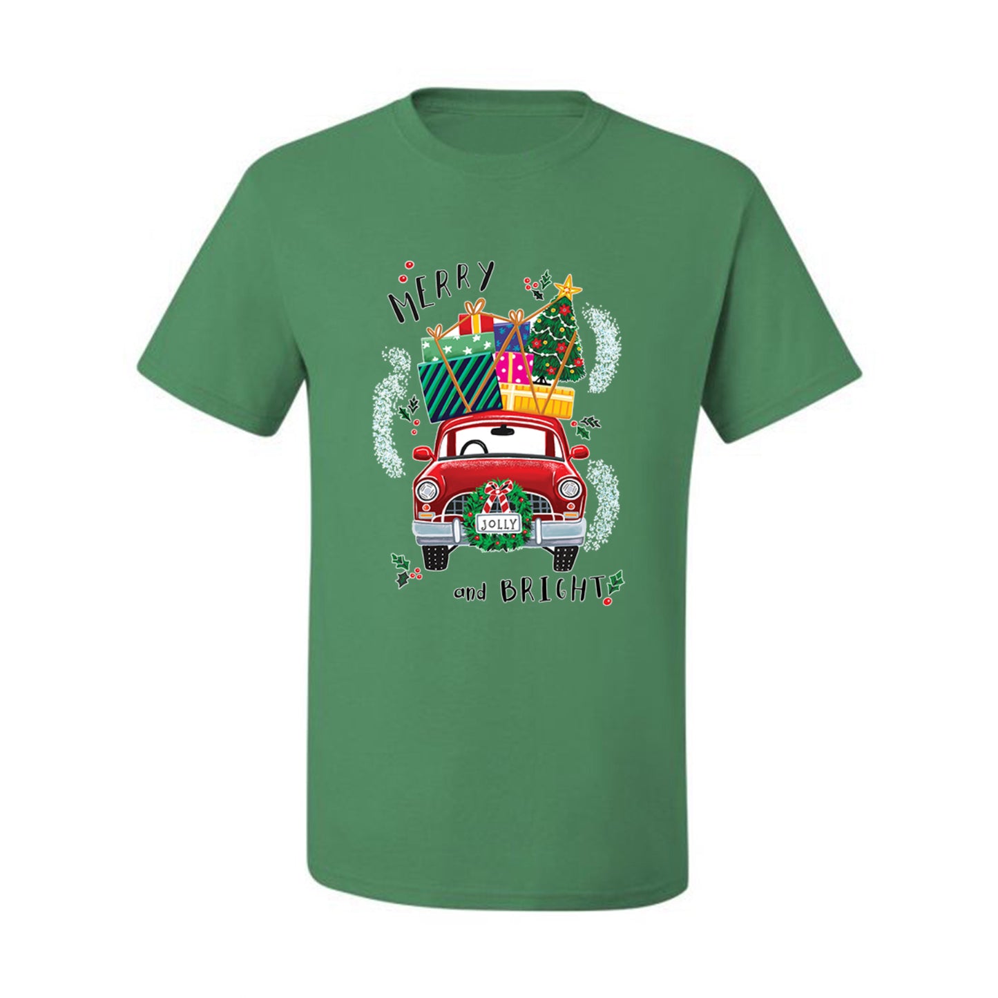 Men's Christmas  Shirt, Merry and Bright Red Car Ugly Christmas Tshirt Men's Graphic T-Shirt Ugly Christmas  Men's T-Shirt