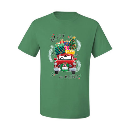 Men's Christmas  Shirt, Merry and Bright Red Car Ugly Christmas Tshirt Men's Graphic T-Shirt Ugly Christmas  Men's T-Shirt
