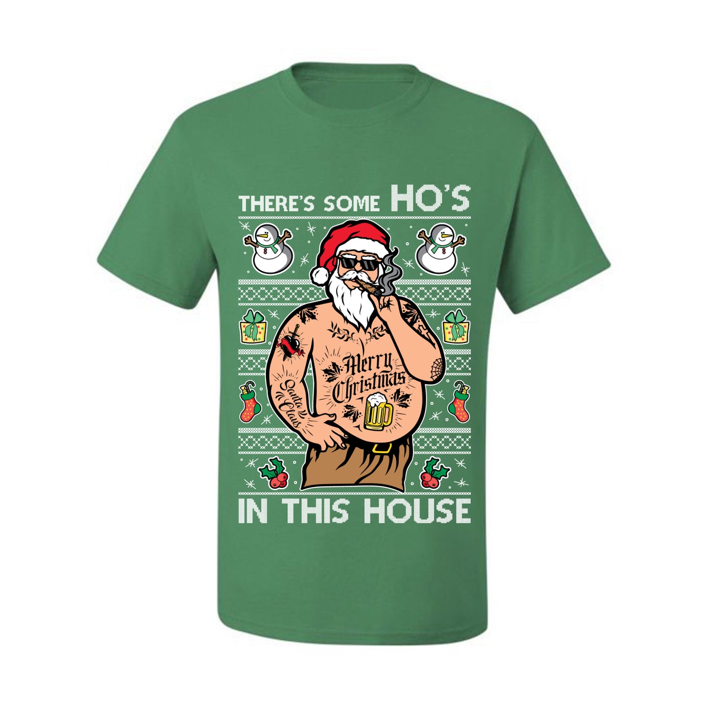 "There's Some Ho's In This House"  Graphic  Ugly Holiday Xmas Tshirt , Wild Bobby Ugly Christmas Tshirt Men's Graphic T-Shirt Ugly Christmas  Men's T-Shirt