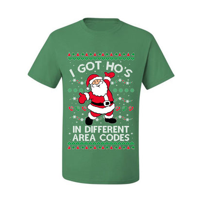 Funny Ugly  Graphic Christmas  T-shirt  "I Got Ho's in Different Area Codes" Ugly Christmas T-shirt  Ugly Christmas  Men's T-Shirt