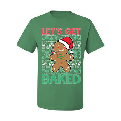 Graphic  Funny  Ugly Xmas Holiday T-shirt  "Lets Get Baked!" Gingerbread Weed Stoner Ugly Christmas T-shirt  Ugly Christmas  Men's T-Shirt