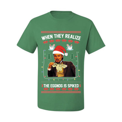Ugly Christmas  Tshirt , Leo Laughing Dank Meme, When they Realize the Eggnog is Spiked  Ugly Christmas Tshirt Men's Graphic T-Shirt Ugly Christmas  Men's T-Shirt