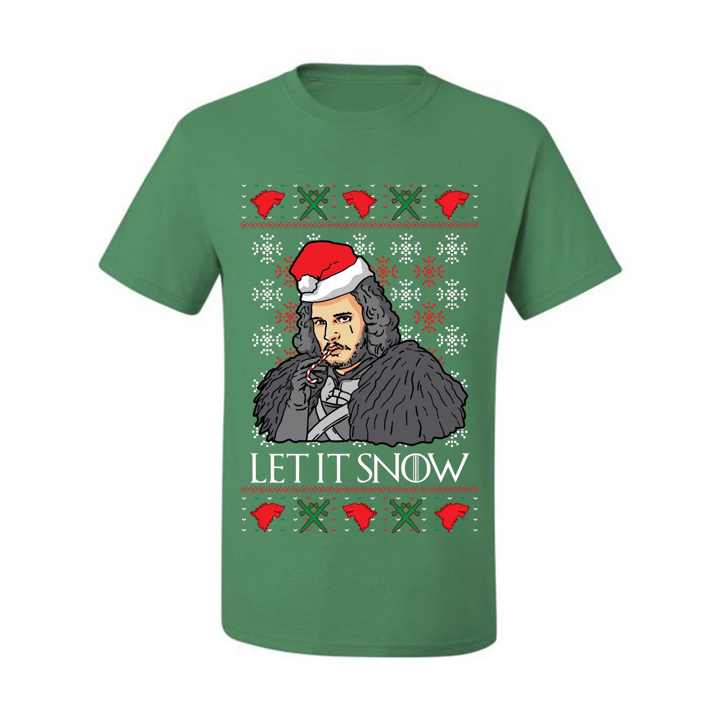 Full Color Men's Ugly Christmas T-shirt T-Shirt GoT "Let It Snow Jon Snow" Ugly Christmas T-shirt  Ugly Christmas  Men's T-Shirt
