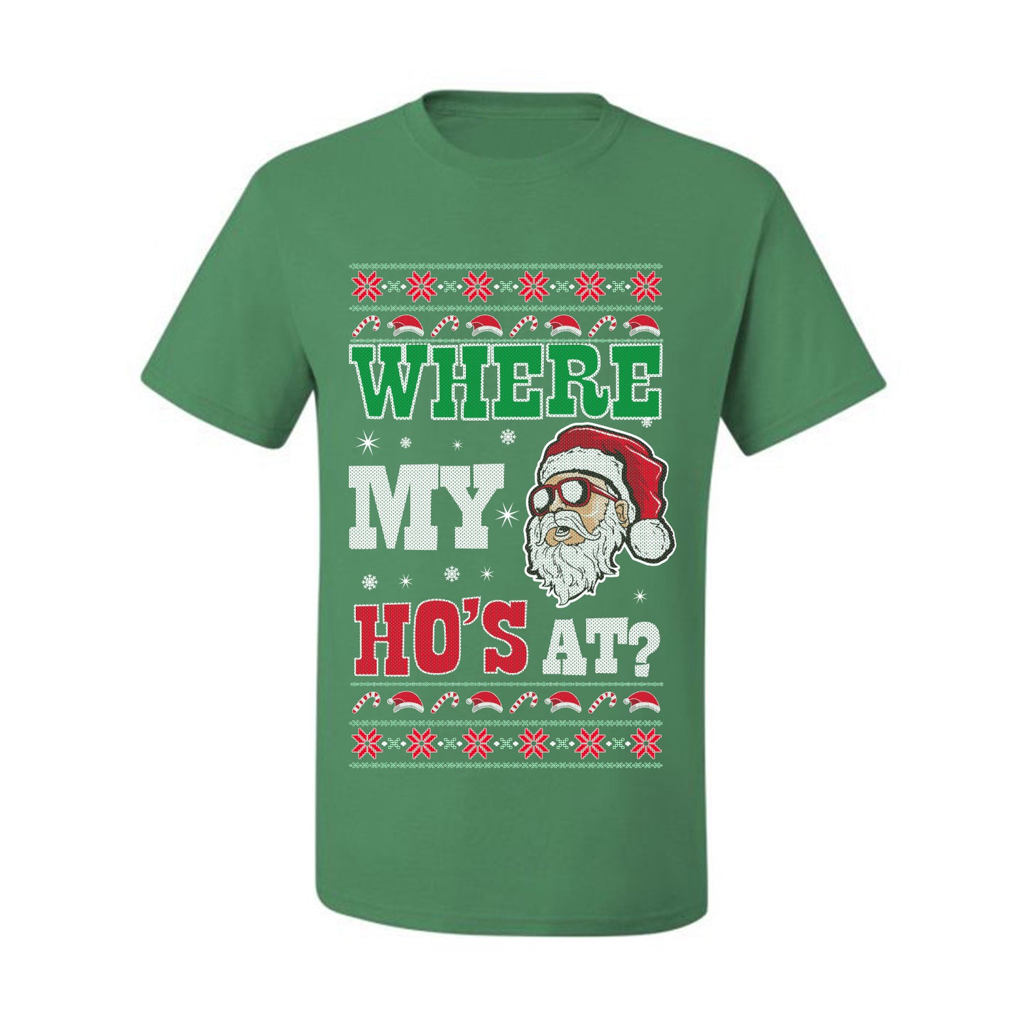 Graphic Ugly T-shirt for Christmas  Shirt Wild Bobby "Where My Hos at Santa?" Ugly Christmas T-shirt  Ugly Christmas  Men's T-Shirt