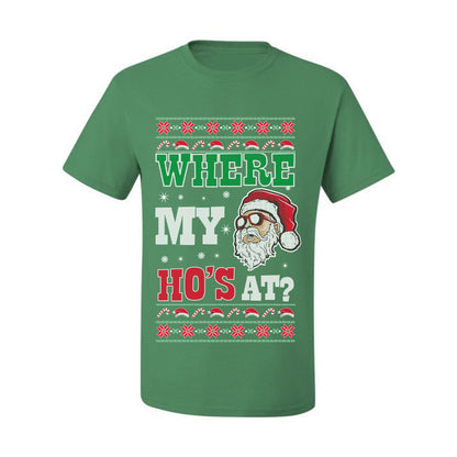 Graphic Ugly T-shirt for Christmas  Shirt Wild Bobby "Where My Hos at Santa?" Ugly Christmas T-shirt  Ugly Christmas  Men's T-Shirt