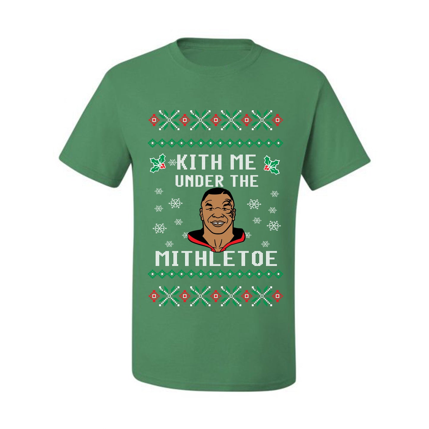 Tyson Lisp Funny Ugly Christmas "Kith Me Under The Mithletoe" Ugly Christmas T-shirt  Ugly Christmas  Men's T-Shirt