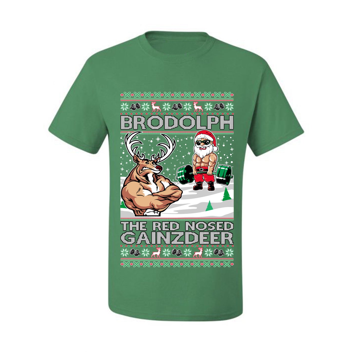 Ugly Graphic Xmas  T-shirt  Brodolph Santa Working Out Gym the Red Nosed Gainzdeer Wild Bobby Ugly Christmas T-shirt  Ugly Christmas  Men's T-Shirt