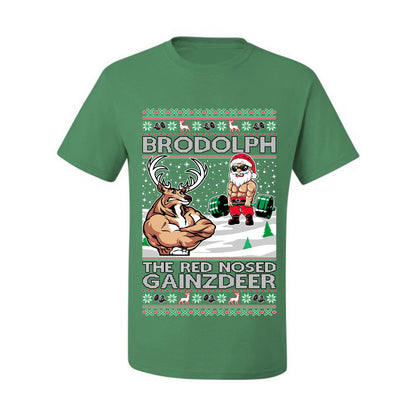 Ugly Graphic Xmas  T-shirt  Brodolph Santa Working Out Gym the Red Nosed Gainzdeer Wild Bobby Ugly Christmas T-shirt  Ugly Christmas  Men's T-Shirt