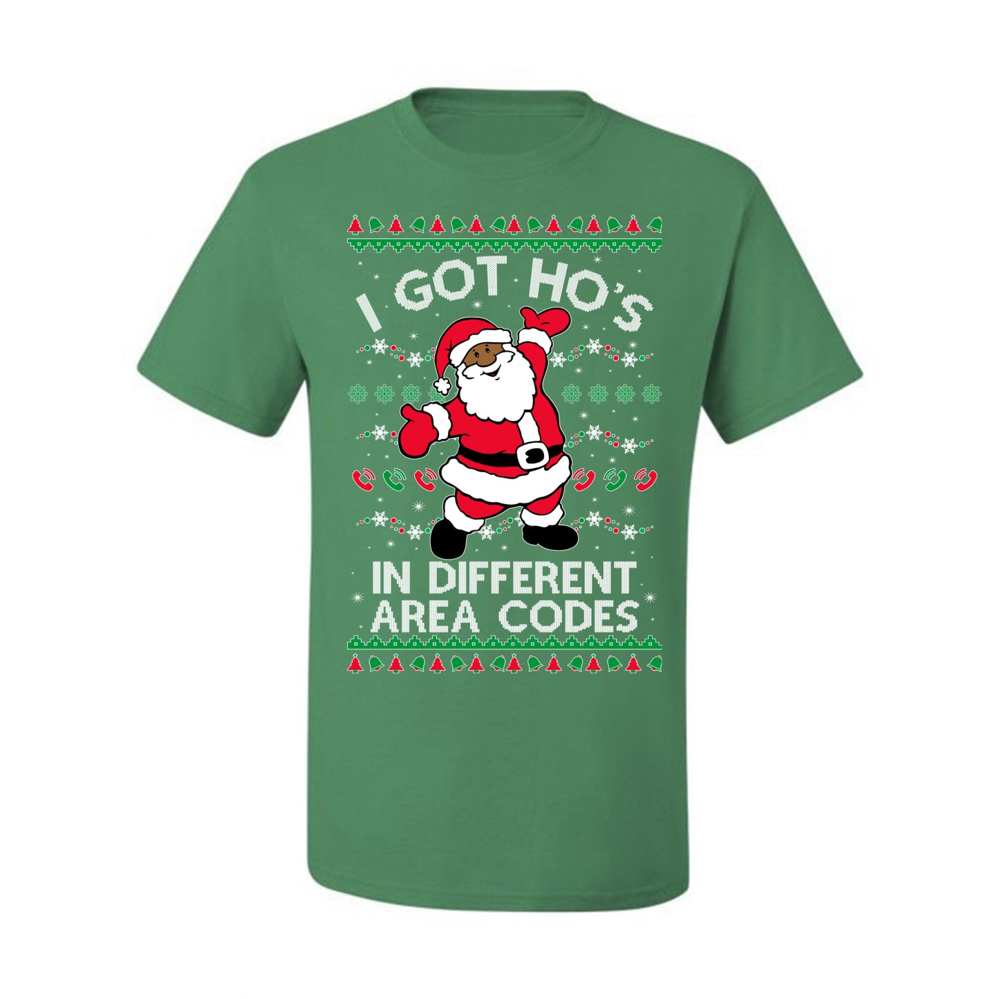 I Got Ho's in Different Area Codes, Black Santa Claus, , Premium Ugly Christmas Graphic  T-shirt  Ugly Christmas T-shirt  Ugly Christmas  Men's T-Shirt
