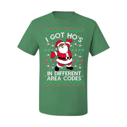 I Got Ho's in Different Area Codes, Black Santa Claus, , Premium Ugly Christmas Graphic  T-shirt  Ugly Christmas T-shirt  Ugly Christmas  Men's T-Shirt