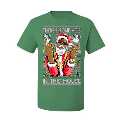 Ugly Holiday T-shirt Graphic Black Santa Claus Gangster Bling Ho's In This House,  Ugly Christmas T-shirt  Ugly Christmas  Men's T-Shirt
