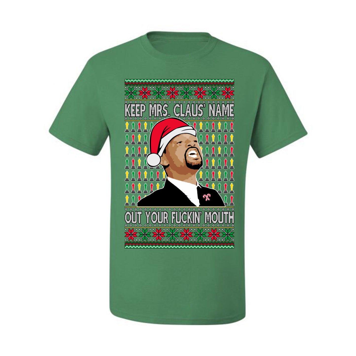 Will Smith Slapping Chris Rock Meme "Get Mrs Claus' Name Out of Your Mouth" , Graphic  Ugly Xmas Tshirt  Ugly Christmas Tshirt Men's Graphic T-Shirt Ugly Christmas  Men's T-Shirt