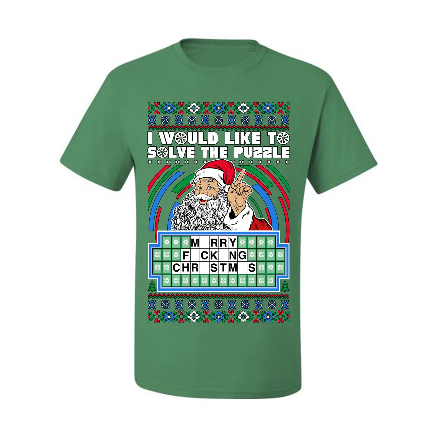 Santa Game Show I'd Like To Solve the Puzzle Wheel Ugly Christmas Sweater, Christmas Gifts, Funny Xmas Gift Idea, Men's T-Shirt