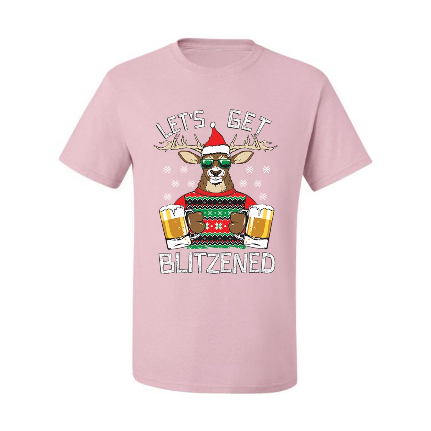 Ugly Xmas Graphic  T-shirt  Lets Get Blitzened Deer With Beer Ugly Christmas T-shirt  Ugly Christmas  Men's T-Shirt