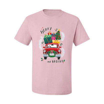 Men's Christmas  Shirt, Merry and Bright Red Car Ugly Christmas Tshirt Men's Graphic T-Shirt Ugly Christmas  Men's T-Shirt
