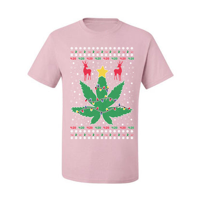 Graphic Ugly Holiday Christmas Lights, Deer Marijuana Lit Leaf Weed Pot  Ugly Christmas T-shirt  Ugly Christmas  Men's T-Shirt