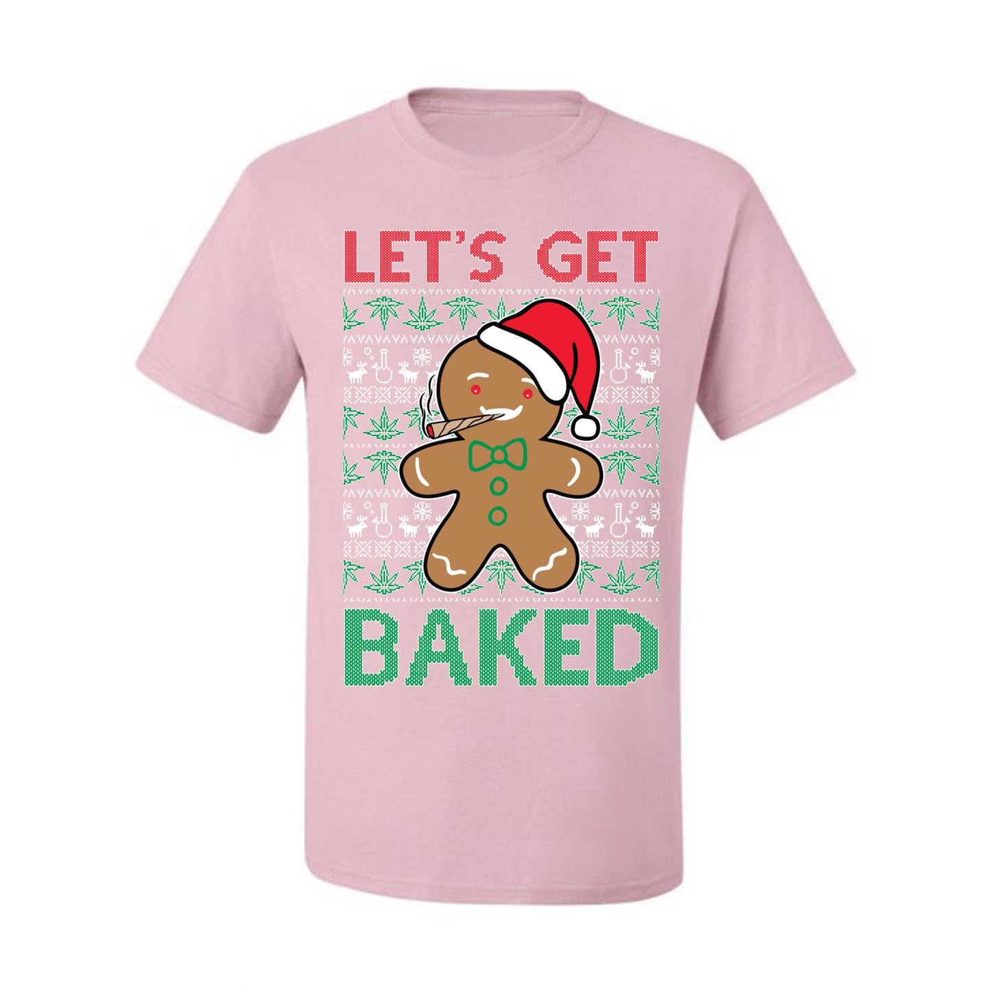 Graphic  Funny  Ugly Xmas Holiday T-shirt  "Lets Get Baked!" Gingerbread Weed Stoner Ugly Christmas T-shirt  Ugly Christmas  Men's T-Shirt