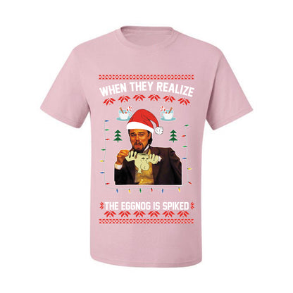 Ugly Christmas  Tshirt , Leo Laughing Dank Meme, When they Realize the Eggnog is Spiked  Ugly Christmas Tshirt Men's Graphic T-Shirt Ugly Christmas  Men's T-Shirt