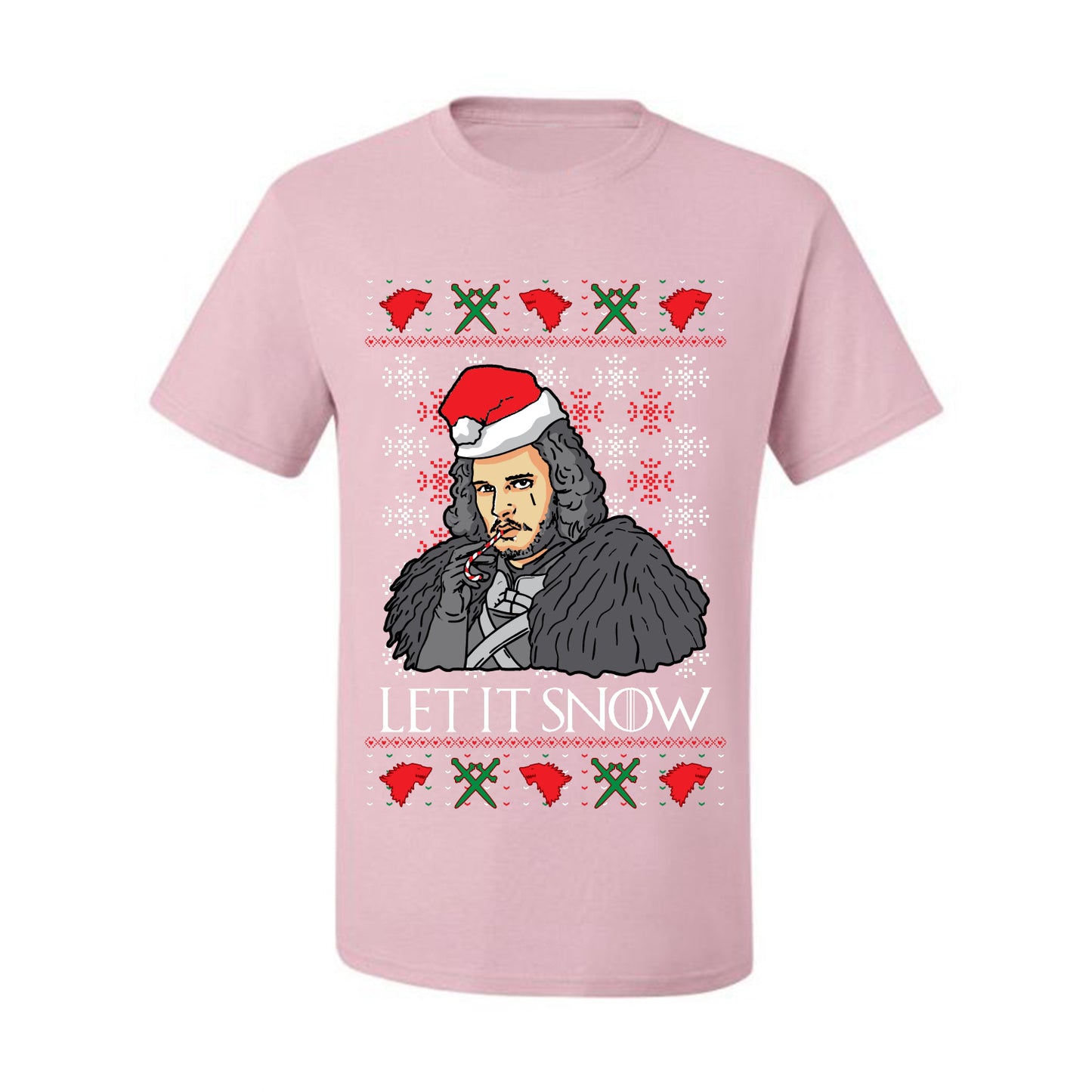Full Color Men's Ugly Christmas T-shirt T-Shirt GoT "Let It Snow Jon Snow" Ugly Christmas T-shirt  Ugly Christmas  Men's T-Shirt