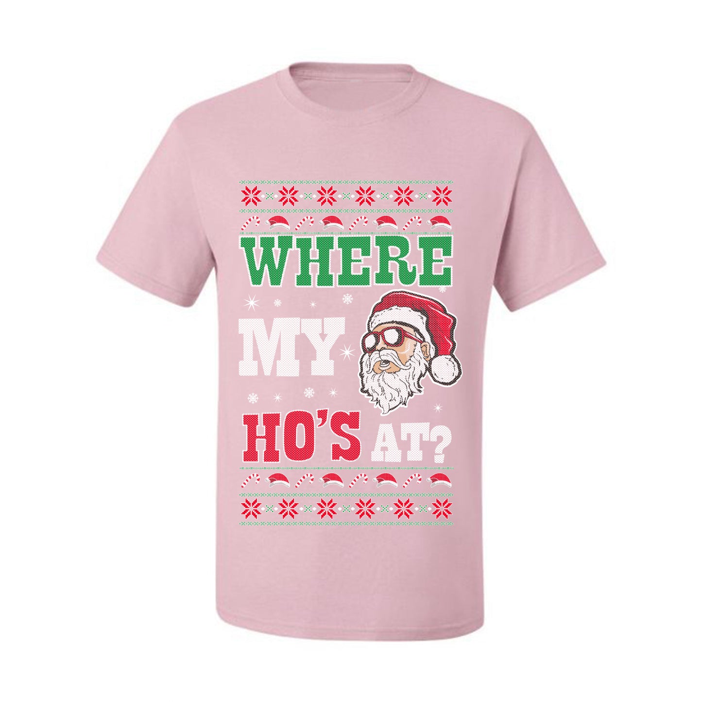 Graphic Ugly T-shirt for Christmas  Shirt Wild Bobby "Where My Hos at Santa?" Ugly Christmas T-shirt  Ugly Christmas  Men's T-Shirt