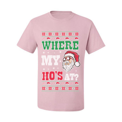 Graphic Ugly T-shirt for Christmas  Shirt Wild Bobby "Where My Hos at Santa?" Ugly Christmas T-shirt  Ugly Christmas  Men's T-Shirt