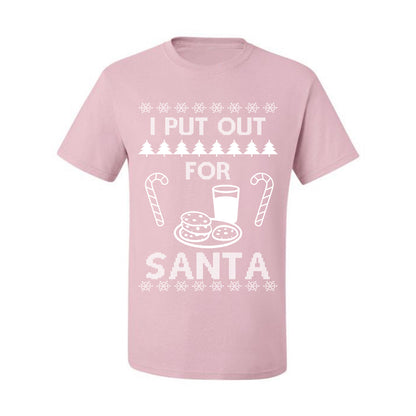 Funny Adult Men's Ugly Holiday Xmas Tshirt, "I Put Out for Santa", Milk Cookies Candy Ugly Christmas Tshirt Men's Graphic T-Shirt Ugly Christmas  Men's T-Shirt