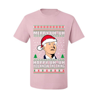 Funny Graphic  Ugly Xmas Holiday T-shirt "Merry UH UH You Know The Thing" Anti Joe Biden Confused Sleepy Old Ugly Christmas T-shirt  Ugly Christmas  Men's T-Shirt